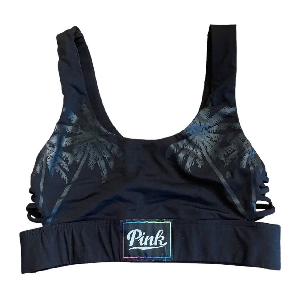 XS‎ Victoria Secret Pink Ultimate Unlined Sports Bra Black Palm Trees